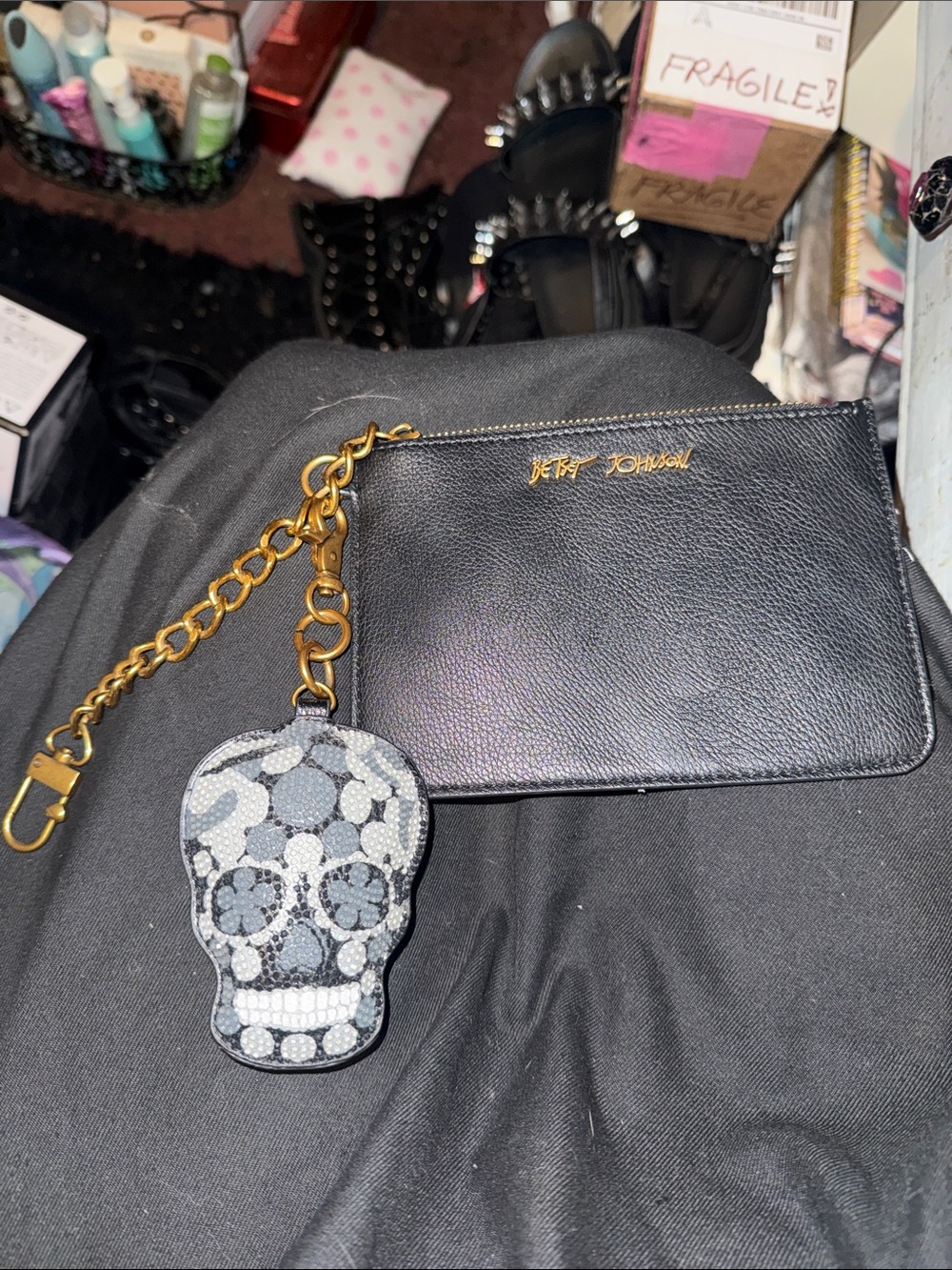 Betsey Johnson Small Zipper Bag with Skull Charm!!
